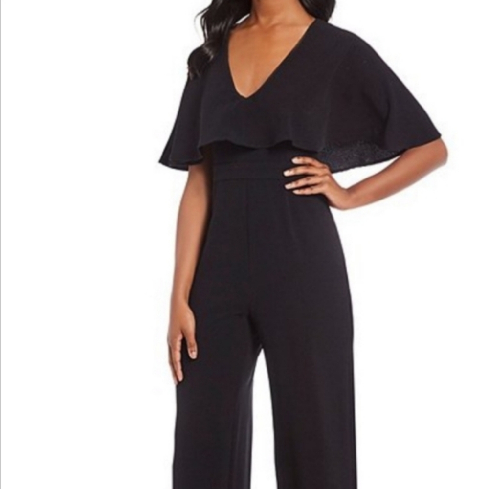 WAYF- black jumpsuit with Cape shoulders